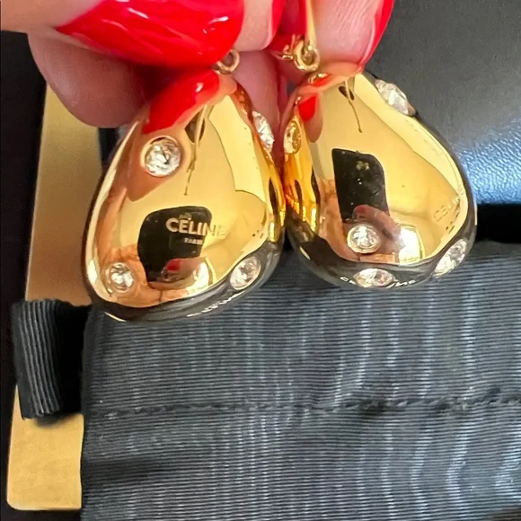 Celine Gold Drop Earrings with Crystal Accents - Picture 4 of 7